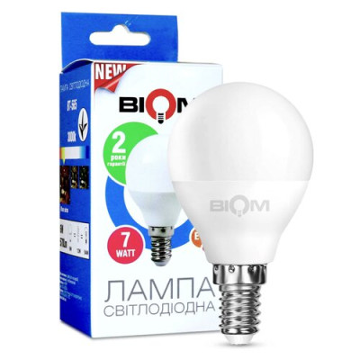 Свiтлодiодна лампа Biom BT-566 G45 7W E14 4500К матова