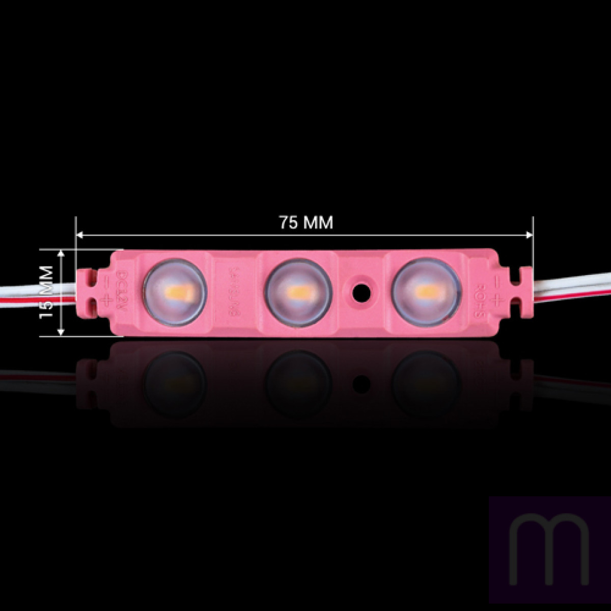 Світлодіодний модуль BRT XG194 5630-3 led W 1,5W PINK, 12В, IP65 рожевий з лінзою полусфера - image 0