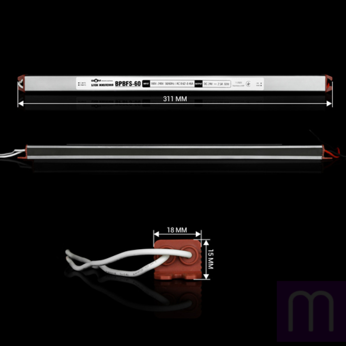 Блок живлення BIOM Professional DC24 60W BPBFS-60-24 2.5А stick герметичний - image 0