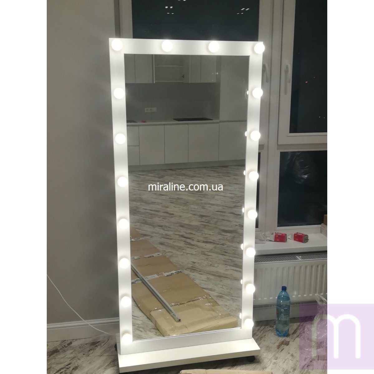 Зеркало вш 180х80 см с лампами в полный рост с колесиками Минаж White - image 4