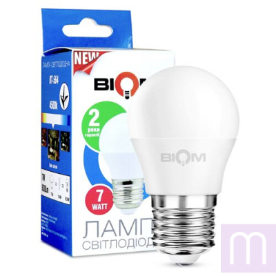 Свiтлодiодна лампа Biom BT-564 G45 7W E27 4500К матова