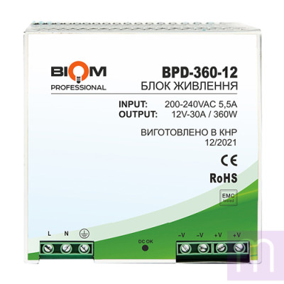 Блок живлення Biom Professional DC12 360W BPD-360-12 30A под DIN-рейку