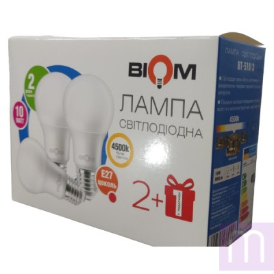 Світлодіодна лампа Biom BT-510/3 A60 10W E27 4500К матова (упаковка 3 шт.)