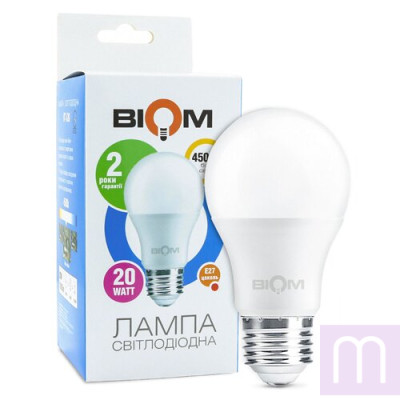 Світлодіодна лампа Biom BT-520 A80 20W E27 4500К матова