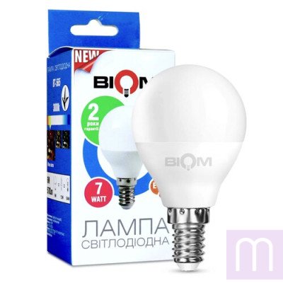 Свiтлодiодна лампа Biom BT-566 G45 7W E14 4500К матова