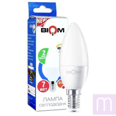 Свiтлодiодна лампа Biom BT-570 C37 7W E14 4500К матова