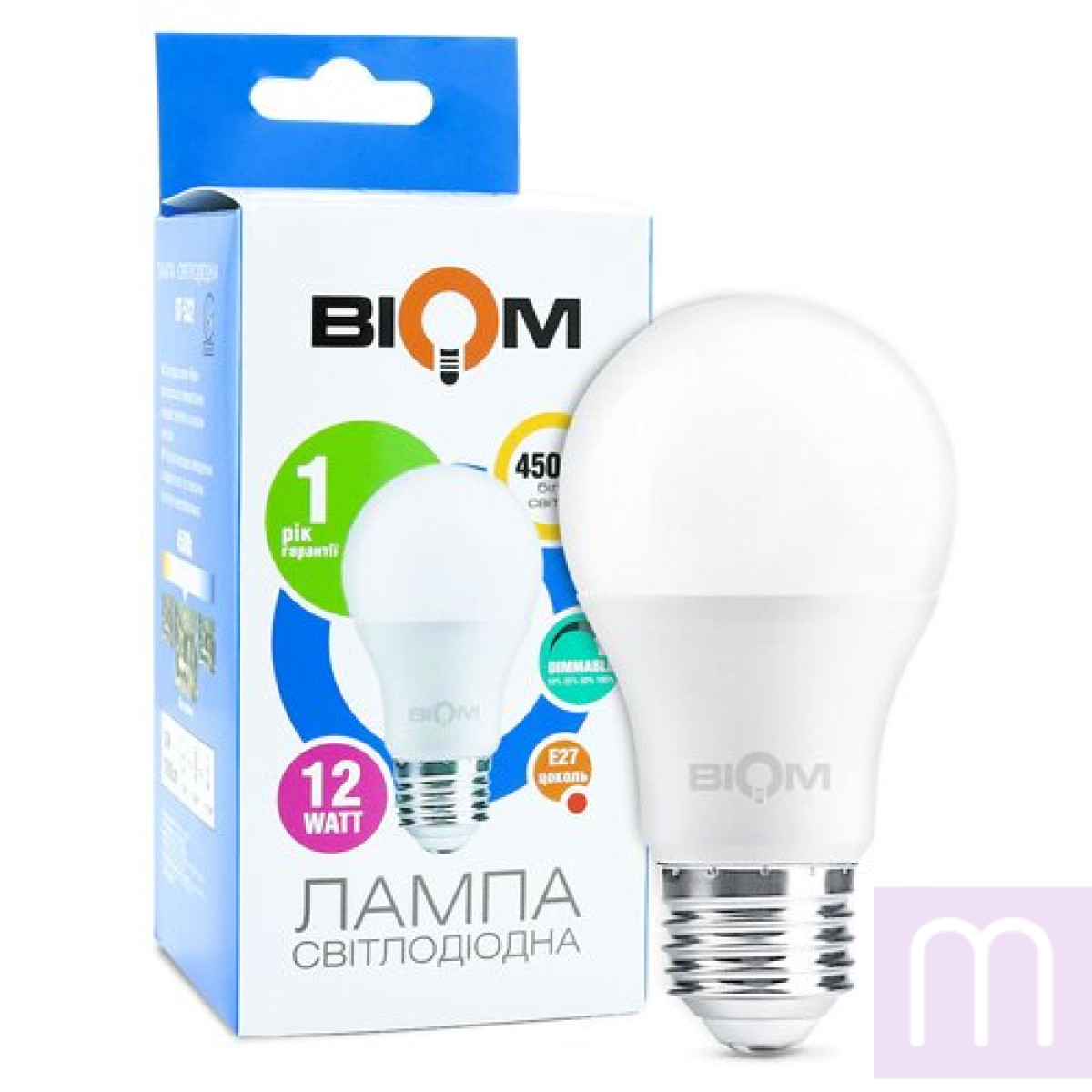 Світлодіодна лампа Biom BT-532 A60 12W E27 4500К switch dimmable матова