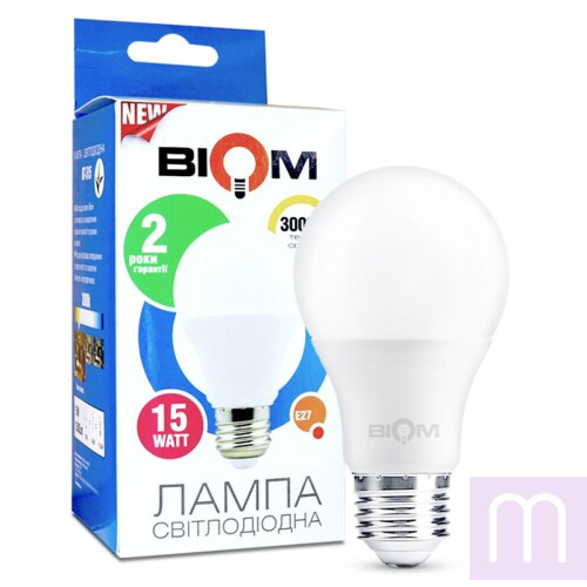 Свiтлодiодна лампа Biom BT-515 A60 15W E27 3000К матова