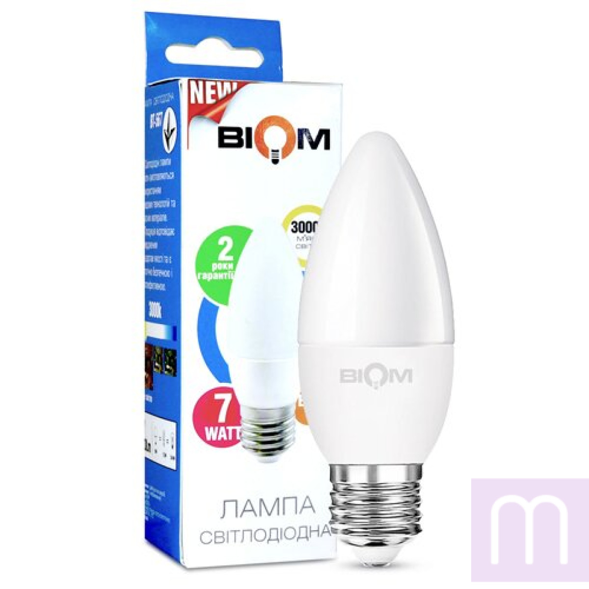 Свiтлодiодна лампа Biom BT-567 C37 7W E27 3000К матова