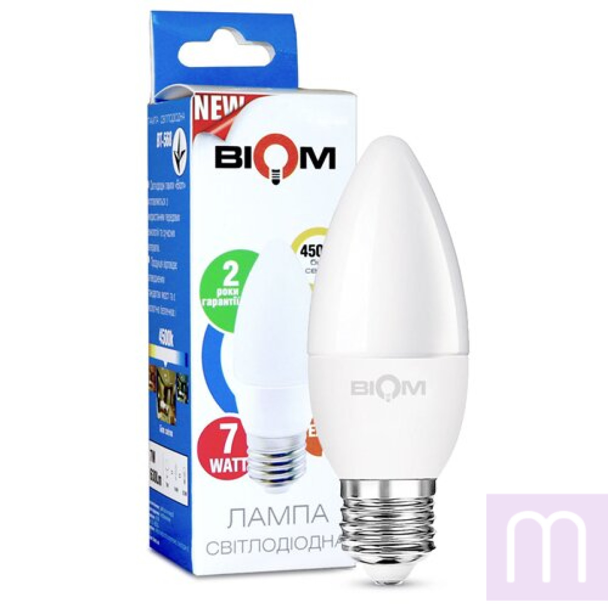 Свiтлодiодна лампа Biom BT-568 C37 7W E27 4500К матова